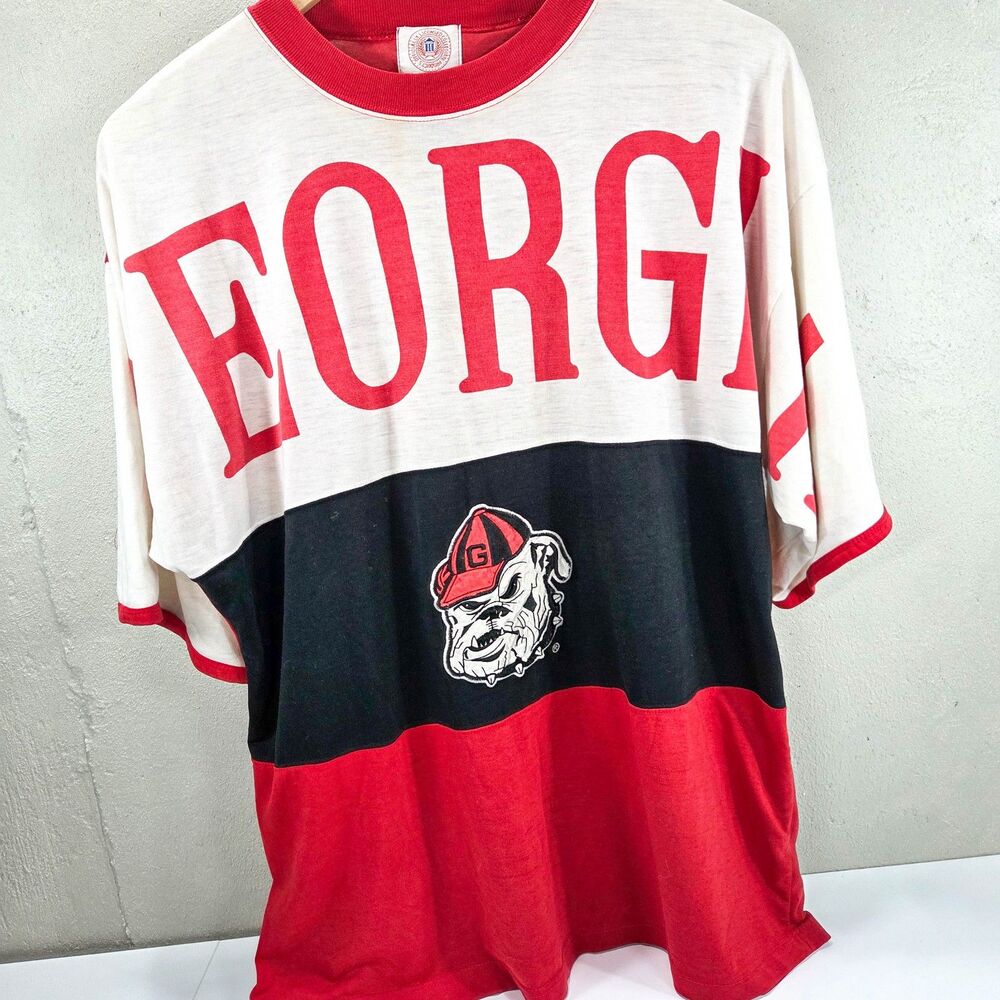 Vintage 80s Georgia Bulldogs AOP Embroidered College Football Shirt XL